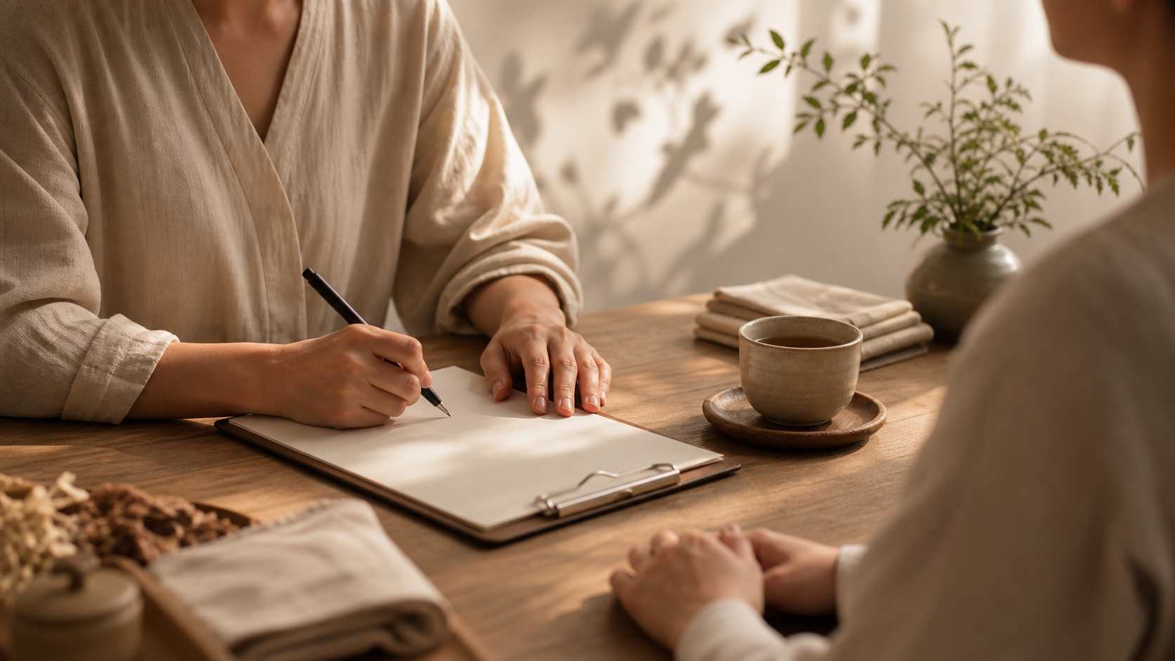 A Body Balance conversation with notes and herbal tea